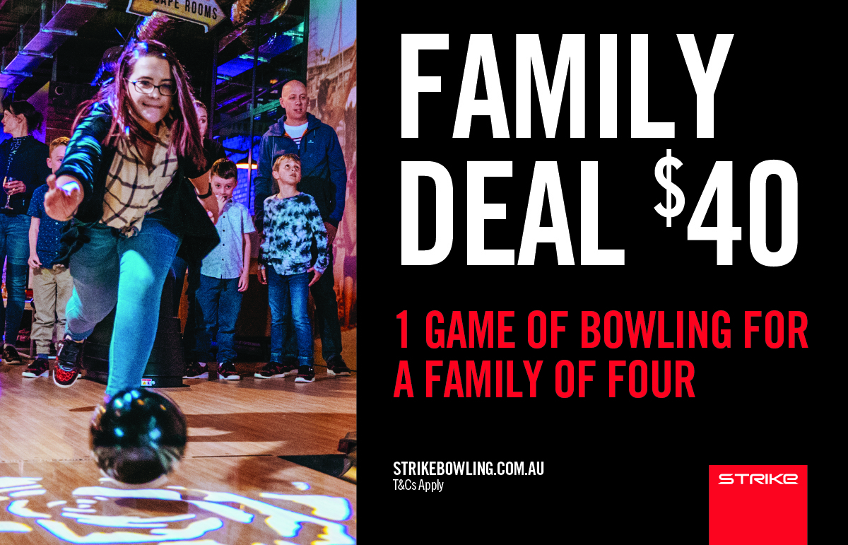 A family of 4 can play a game of bowling for only $40 at Strike! 